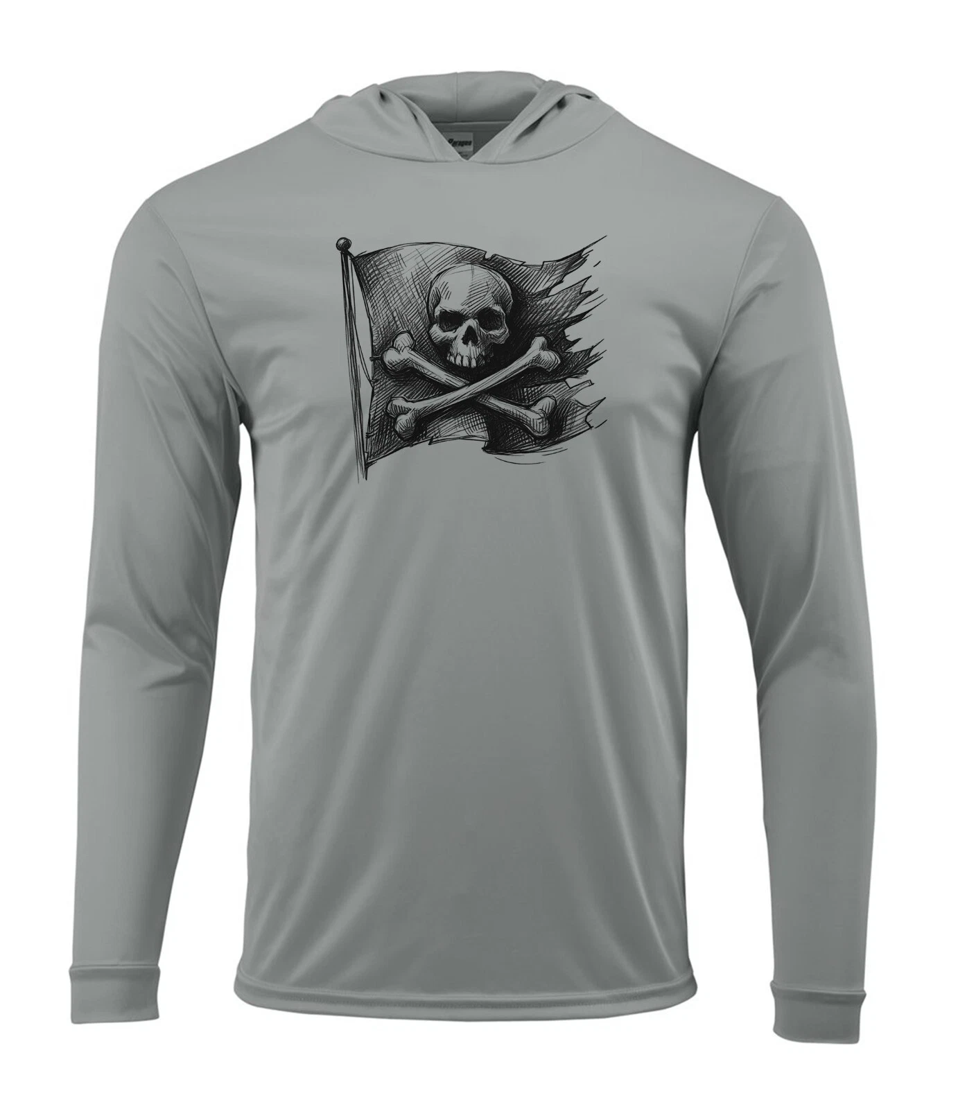 Pirate Flag Skull Nautical Sea Boat UV Protected UPF 50 Long Sleeve T-Shirt Hood