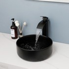 Bathroom Black Vessel Sink Round Ceramic Deck Mounted Basin Washing Bowl Faucet