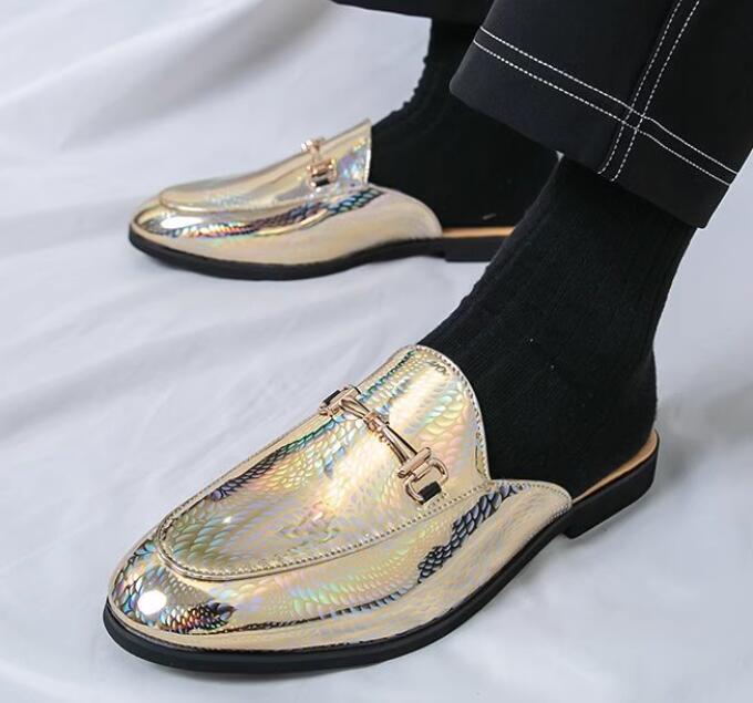 PANTOFOLA D’ORO Pantofole uomo punta tonda ballerine parrucchiere decorazione metallo scarpe eleganti estive