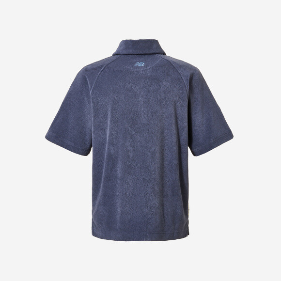 Летняя махровая футболка New Balance UNI с воротником на молнии - Синяя / NBNFEB1613