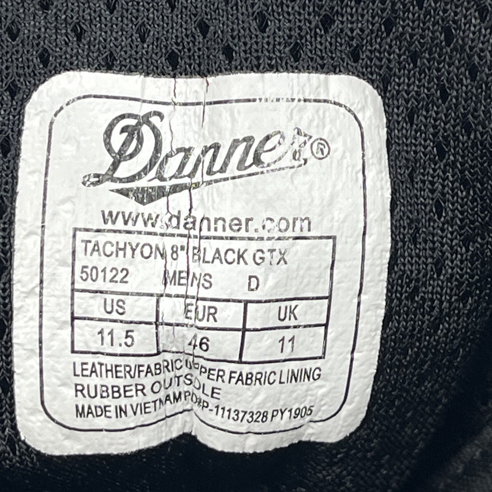Danner Tachyon 8" Black GTX Goretex Military Tactical Boot Mens 11.5 D