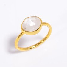 925 Sterling Silver Ring Gold Plated Ring Natural Rainbow Moonstone Ring GCR67
