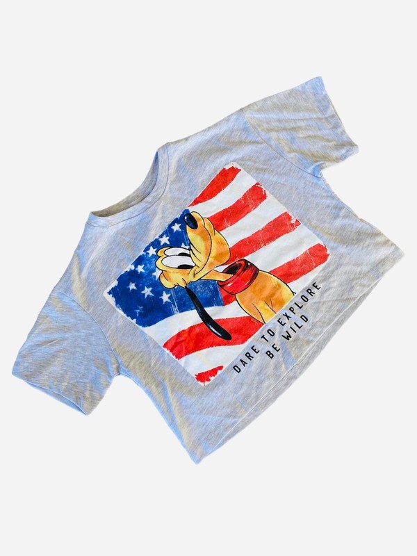 Zara Girls 9-10 Disney Patriotic Pluto Crop Shirt Disneyworld 4th of July Flag