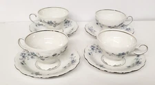 Johann Haviland Blue Garland Footed Cup and Saucer Tea Coffee Set of 4 Germany