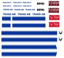 1969 Pontiac Firebird Trans Am Stripes  1/64th HO Scale Waterslide Decals