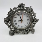 Rose & Butterfly Silver Tone Clock Sun(R) *CLOCK DOES NOT WORK*