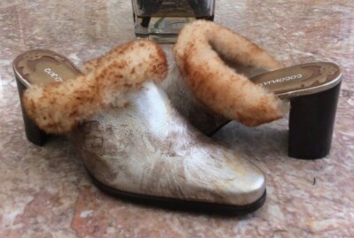 New Coconuts by Matisse Silver Gold Leather Fur Tim Slide Mules Size 8.5M,  $169