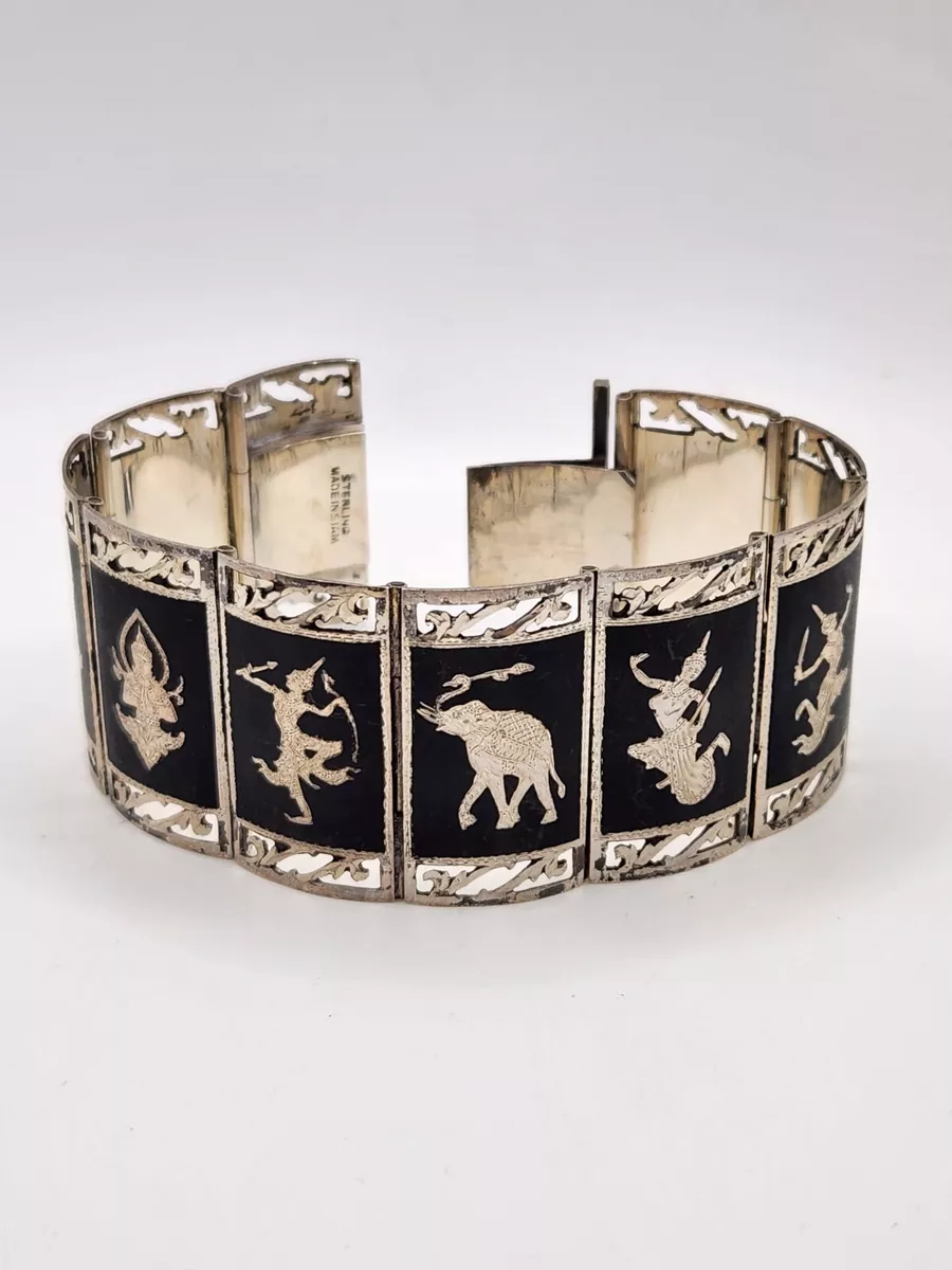 1950 s SIAM Vintage Thai Sterling Silver 925 Nielloware Jewelry