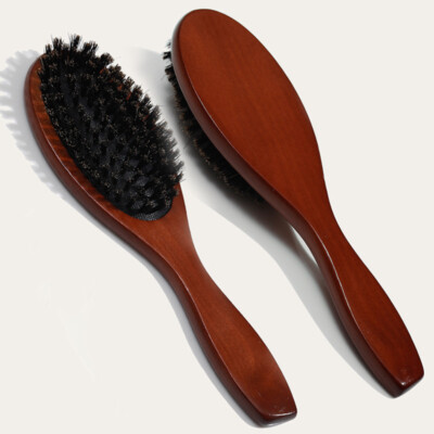 Natural Boar Bristle Hair Brush Paddle Anti-static Scalp Massage Dual Detangling