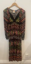 Farm Rio Glynn Black Floral Print Long Sleeve Tropical Boho Maxi Dress XS Petite