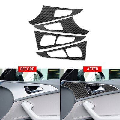 4Pcs Real Carbon Fiber Interior Door Panel Cover Trim Fit For Audi
