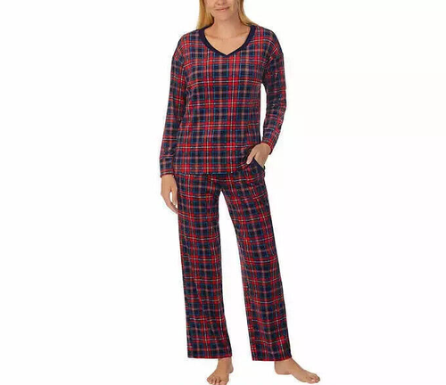 Nautica Damen Seiden Stretch Fleece 2-teiliges Pyjama Set Gr, S Mehrfarbig - Bild 1 von 4