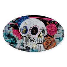 CafePress Sugar Skull And Roses Sticker Oval 1177459079