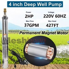 2HP 4" Deep Well Submersible Pump 220V 37 GPM 427FT Max 100FT Cord 12 Stage 60Hz