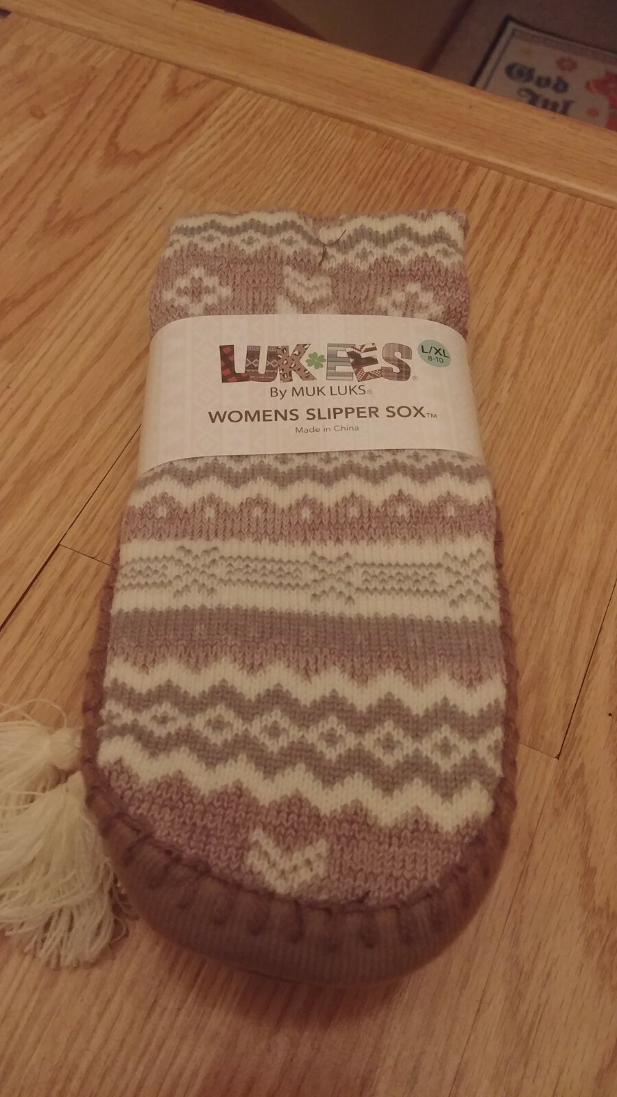 SAOLA Calze ciabatte in maglia belle nuove con etichette di Muk Luks metà polpaccio L XL (8 10) con suola gripper