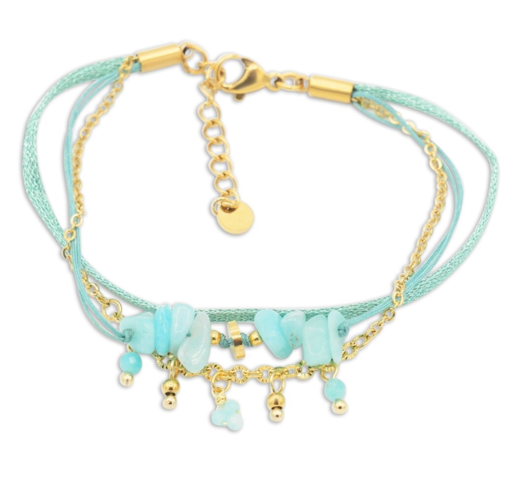 Bracelet 3 rangs amazonite naturelle pour un look bohème chic au quotidien