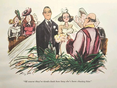 Esquire lustiges Hochzeitspaar Insel Schiffbrüchiger lesen Vintage Zeitschrift Druck 1943