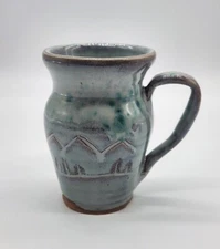Hand Thrown Studio Art Pottery Mug Or Creamer Mountain Scene Artist Signed