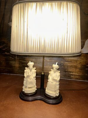 #ad Beautiful Chilo Oriental Figures Lamp MCM Very Unique.21” High 11”@base 15”shade $625.00