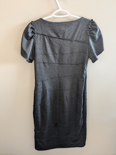 Suzi Chin Maggy Boutique Dress Womens 6 Gray Knit Asymmetric Tiered Puff Sleeve - Picture 3 of 5