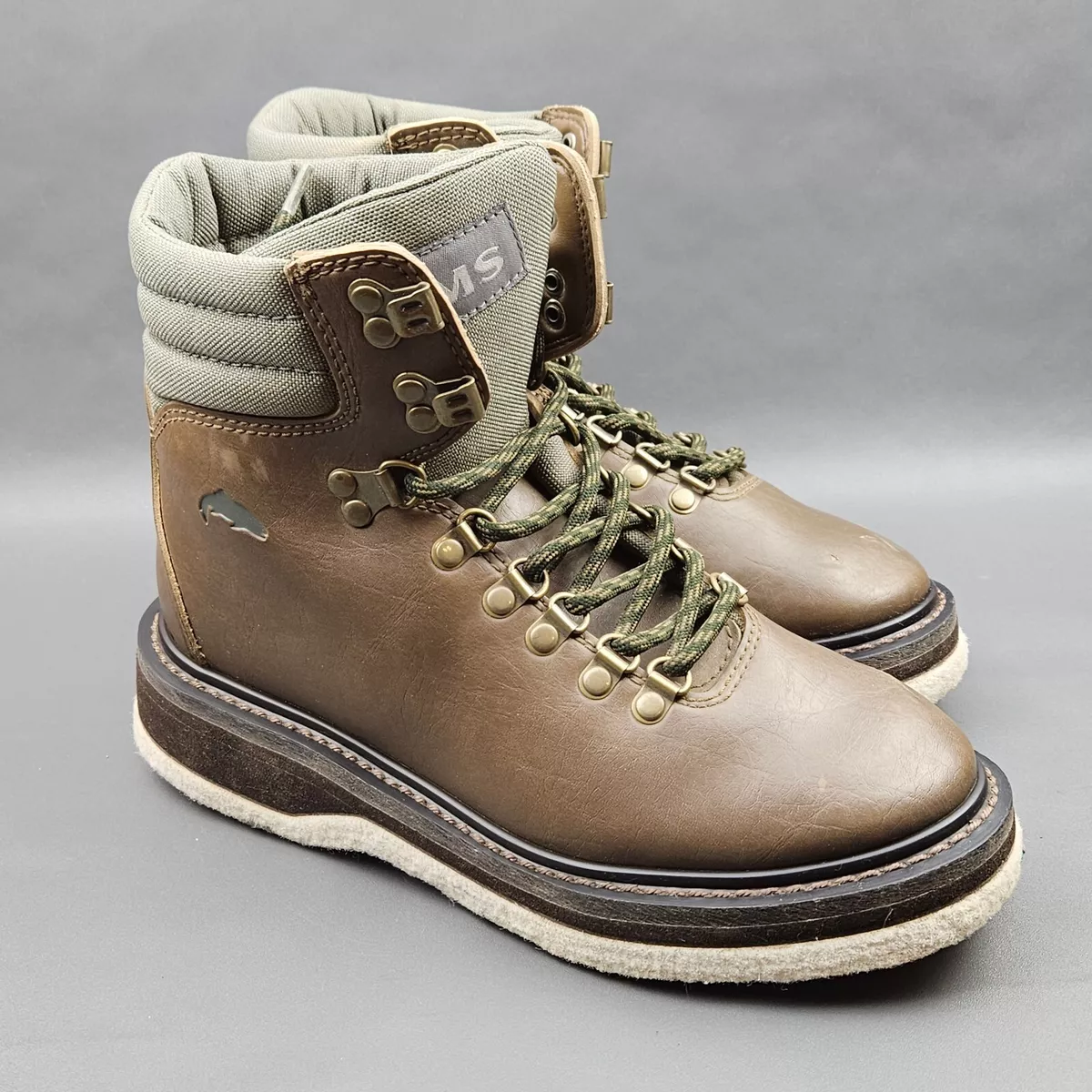 Simms Wading Boots Mens Size 6 Brown Studded Felt Soles Fly