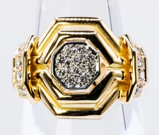 Vintage Chaumet Paris Diamond 18k Yellow Gold Hexagon Geometric Statement Ring