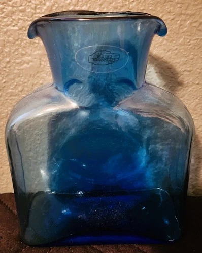 Vintage Hand-Blown 1960's Blenko Glass Cobalt Blue 384 Water Bottle! Beautiful!