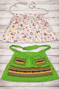 Vintage Retro Kitchen Apron Set Lot 2 Colorful Floral & Geometric Aztec Cooking