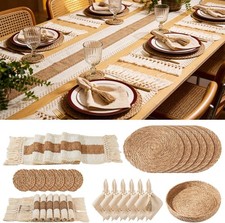 32 Pcs Boho Placemats Table Setting Set 6 Sets ,Hand-Woven Natural Water