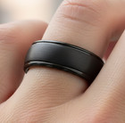 8mm Black Tungsten Wedding Ring With Domed Brushed Core and Polished Groove Edge — photo 7
