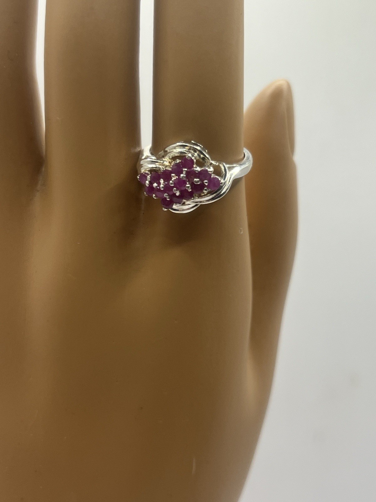 Vintage Sterling Silver Ruby Red Cluster Size 6 C… - image 3