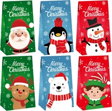 30 PCS Christmas Paper Treat Bags with Stickers Santa Snowman Holiday Favors