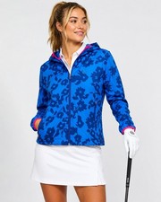 G/FORE Floral Hooded Golf Jacket Women&rsquo;s Small Blue Full Zip Stretch Windbreaker