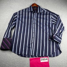 Ted Baker Endurance Shirt Blue Striped Flip Cuff Button Up Long Sleeve Mens 19