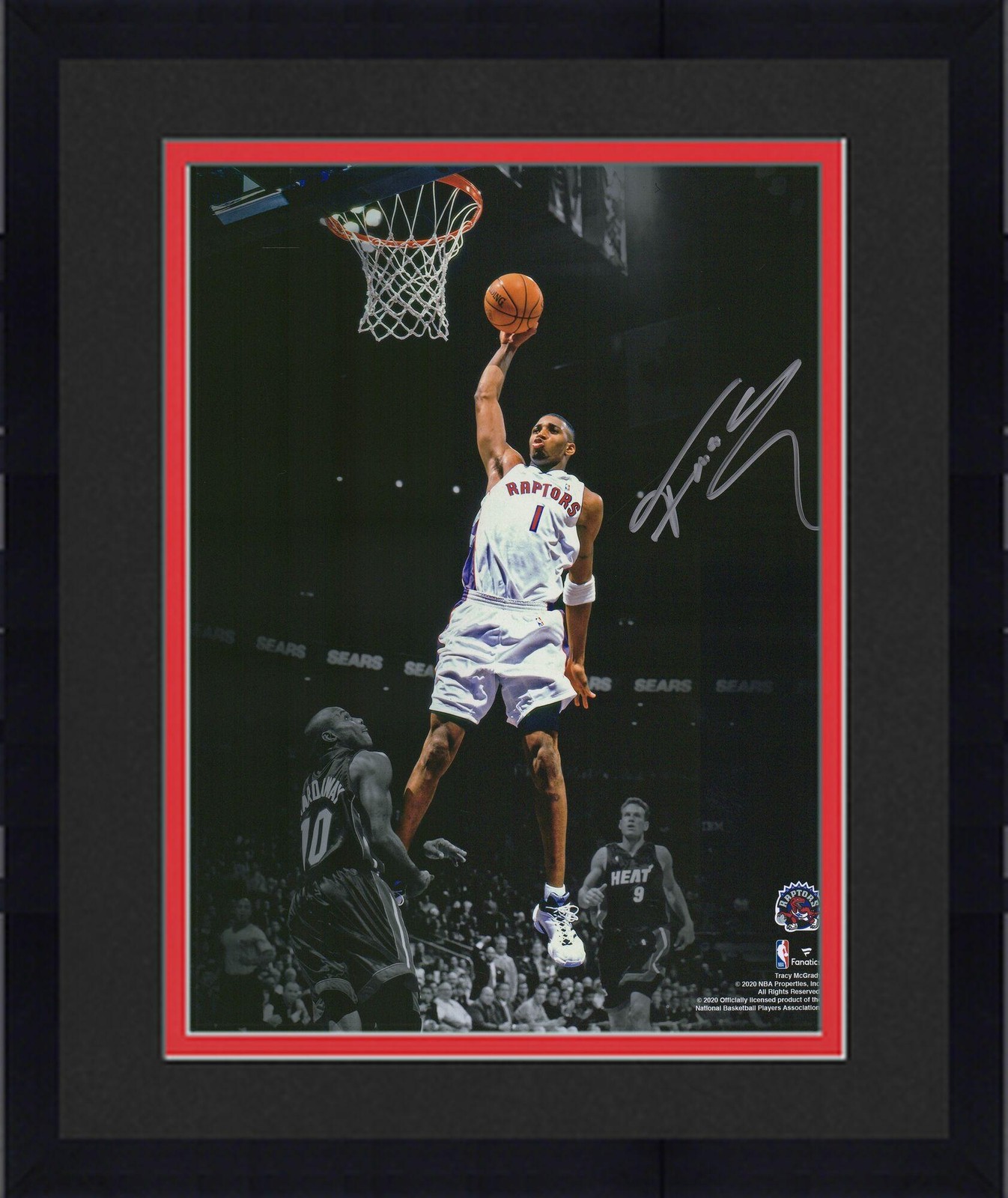 Framed Tracy McGrady Toronto Raptors Signed 11x14 Spotlight Dunk vs Heat Photo