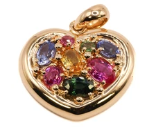 Vintage Chaumet Multicolor Sapphire 18k Gold Heart Pendant Top Necklace Charm