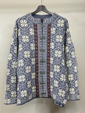 Vtg Devold Norway Wool Cardigan Men s L Nordic Fair Isle Pewter Clasps