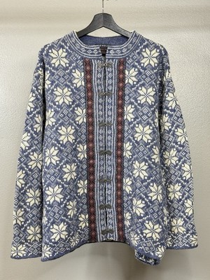 Vtg Devold Norway Wool Cardigan Men s L Nordic Fair Isle Pewter Clasps
