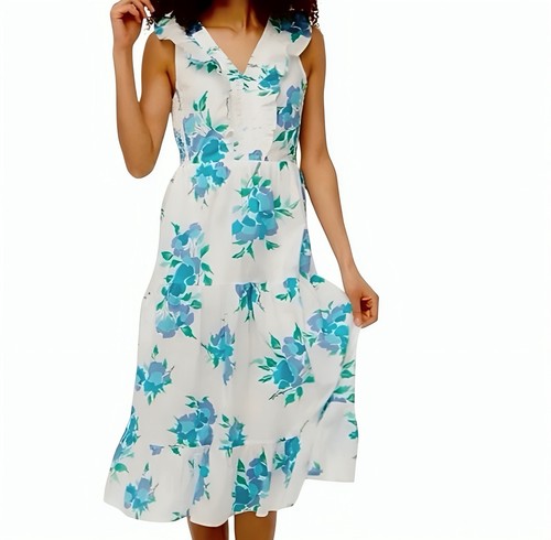 J. Crew $128 Floral Smocked Ruffle Sleeveless Dress Size 0 NWT