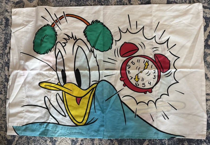 Vintage 60s Donald Duck Asleep Awake 1968 Disney Pillowcase 31x21 Double Sided