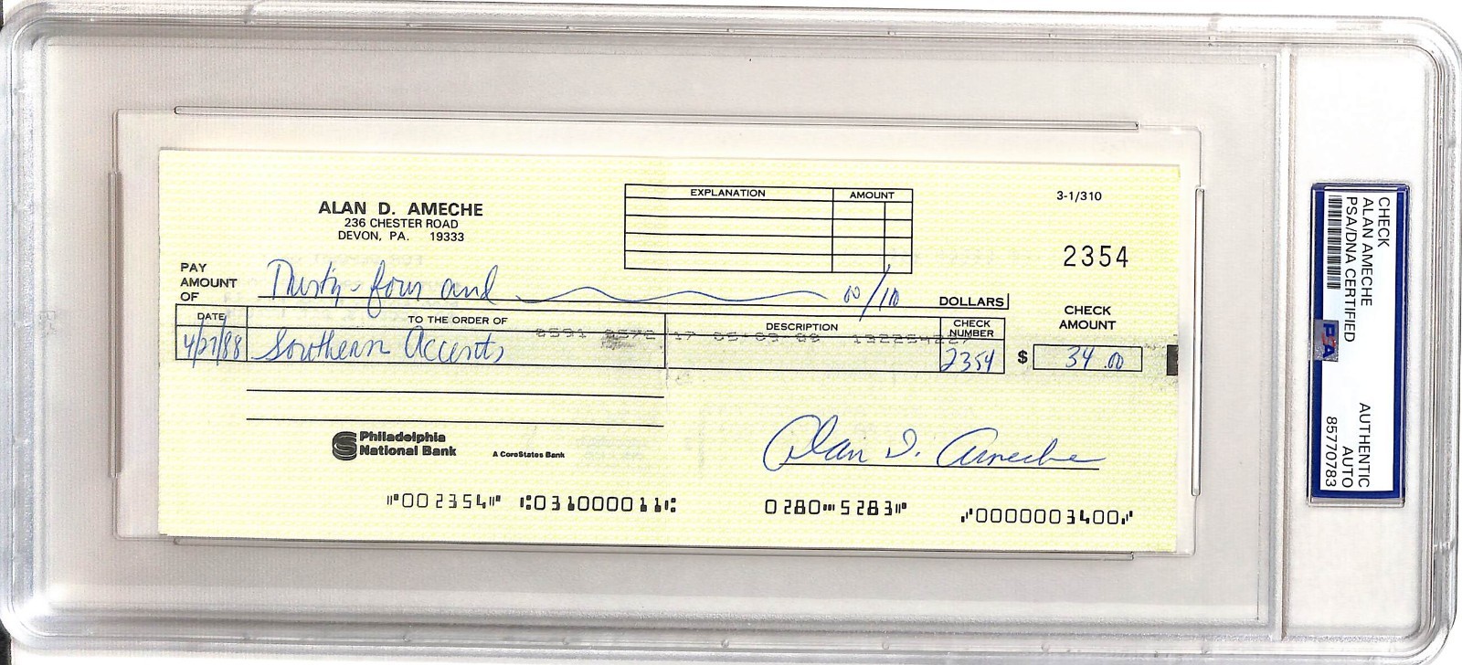 Alan Ameche Autographed Check PSA/DNA Heisman 1954 Wisconsin 106451