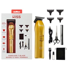 KISS Cordless T-Blade Beard & Hair Trimmer, USB Power, 110v-240v, 11 Pcs,