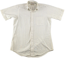 Vintage LL Bean Shirt Mens 15.5 USA Made M/L Single Needle Blue Stripe SS Preppy