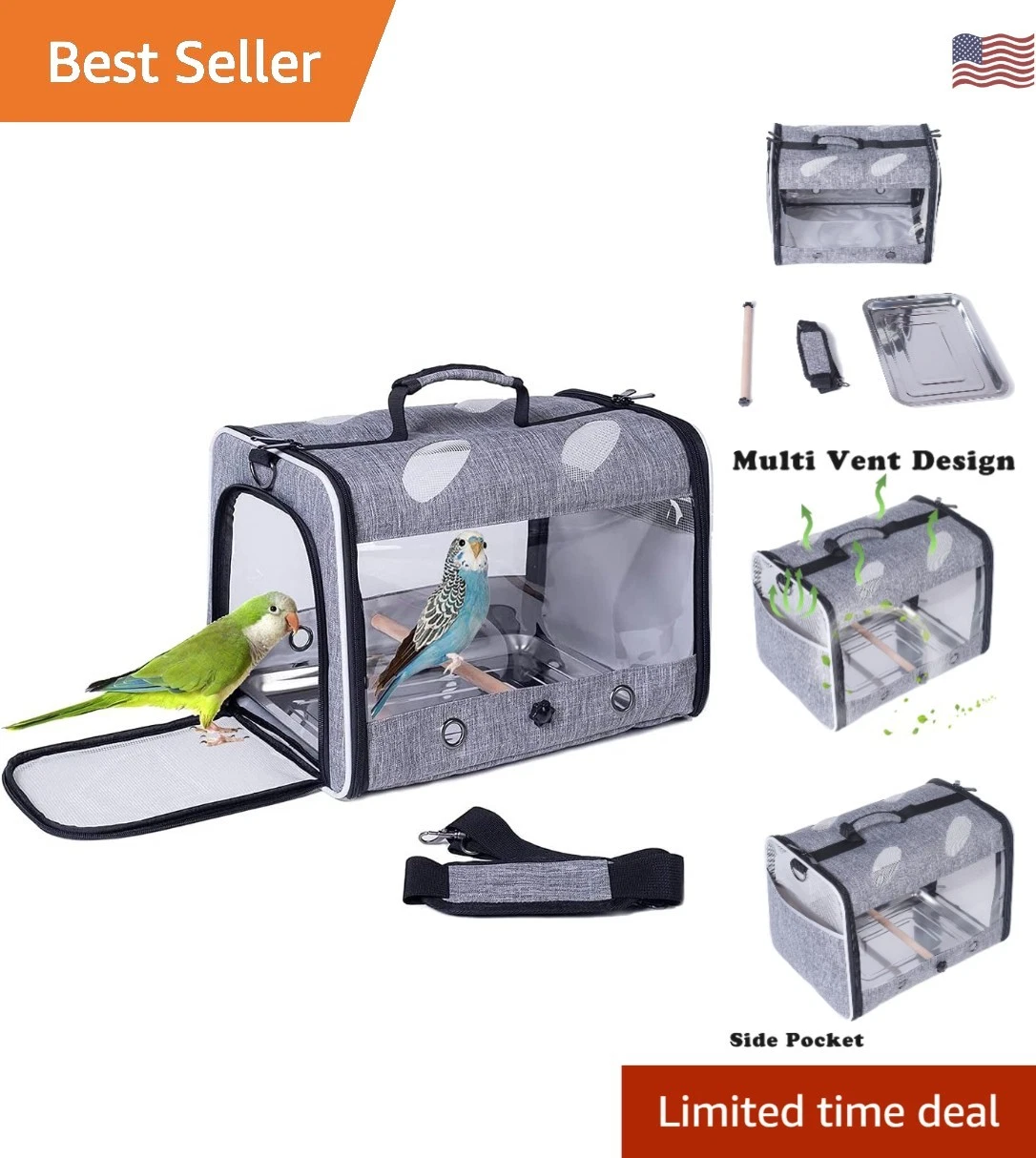 Durable Portable Parrot Travel Carrier with Ventilated Design - Easy to Clean