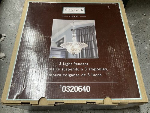 Allen Roth COLFAX 3-Light Pendant Polished Pewter Crystal Shade Light.Open Box - Picture 1 of 6