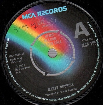 Marty Robbins Life 7'' vinyl UK MCA 1974 Demo b/w it takes faith. number written