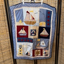 Patch Magic Nautical Sailboat Lighthouse Appliqu  Crib Quilt Kids Blue Vintage