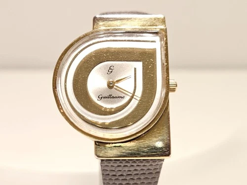 VINTAGE ASYMMETRICAL  SWISS LUXURY GOLD PLATED LADIES QUARTZ WATCH "GUILLAUME"