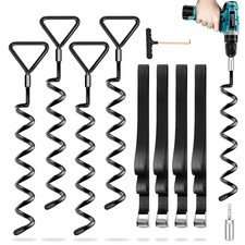 Trampoline Stakes 4 Pack - Heavy Duty Trampoline Anchors Kit - Screw In Groun...