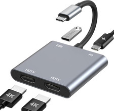Image of USB C to Dual HDMI Adapter, 4 in 1 HDMI Splitter for Dual Monitors 4K, USB 3.0, 